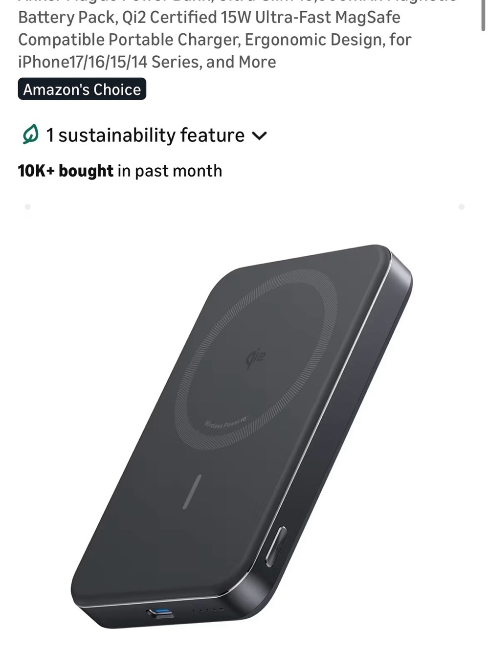 Anker Portable MagSafe Wireless Charger Power Bank - Black